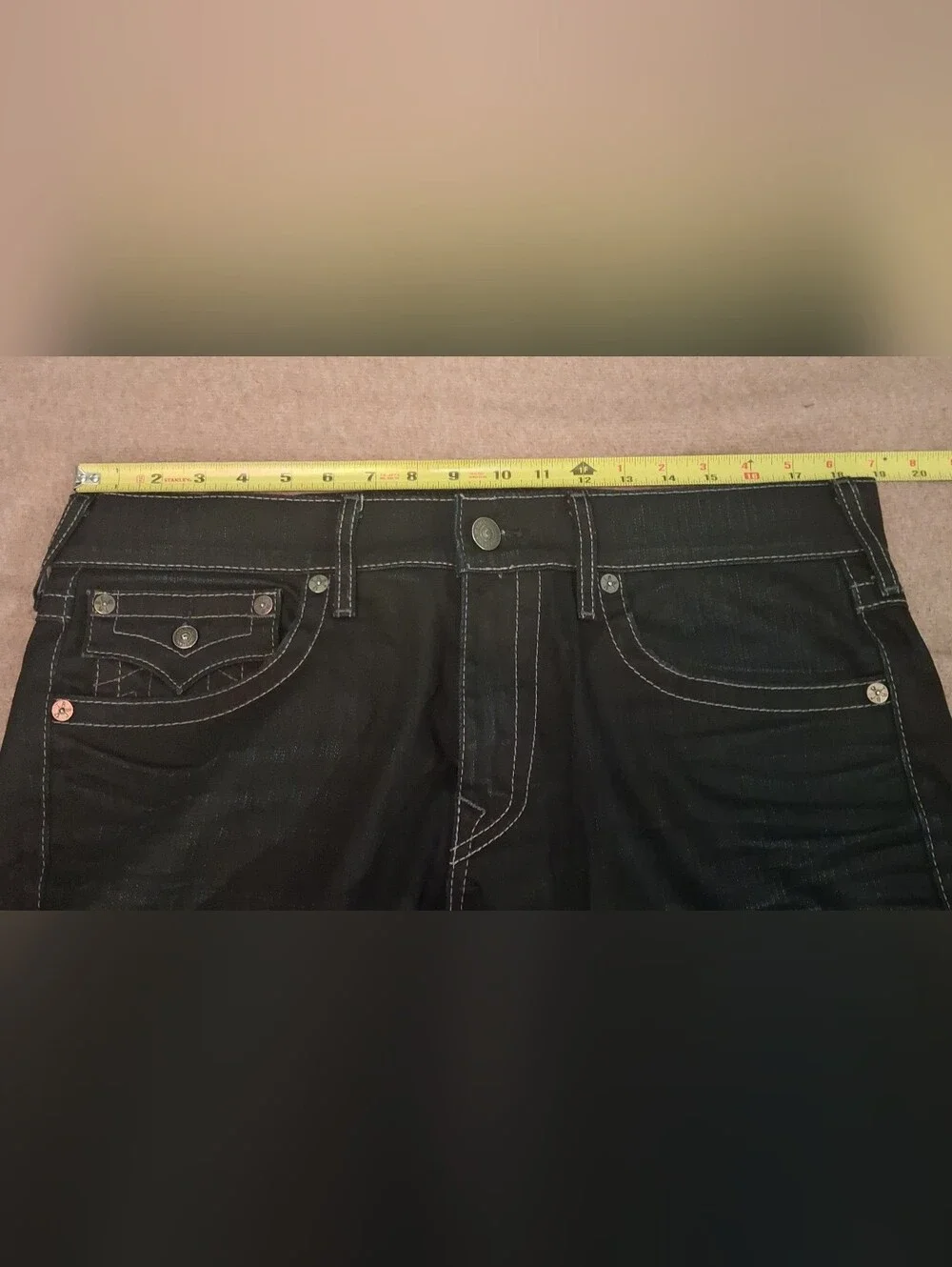 TRUE RELIGION RICKY Mens Flap Pockets Straight Black Denim Jeans 36x32